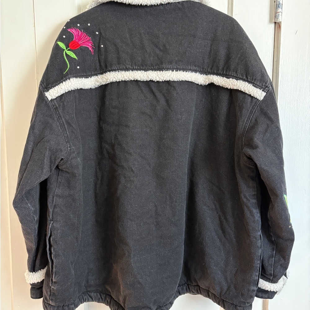 Gorman Black Denim Sherpa Lined Jacket with Floral Embroidery - Picture 6 of 7